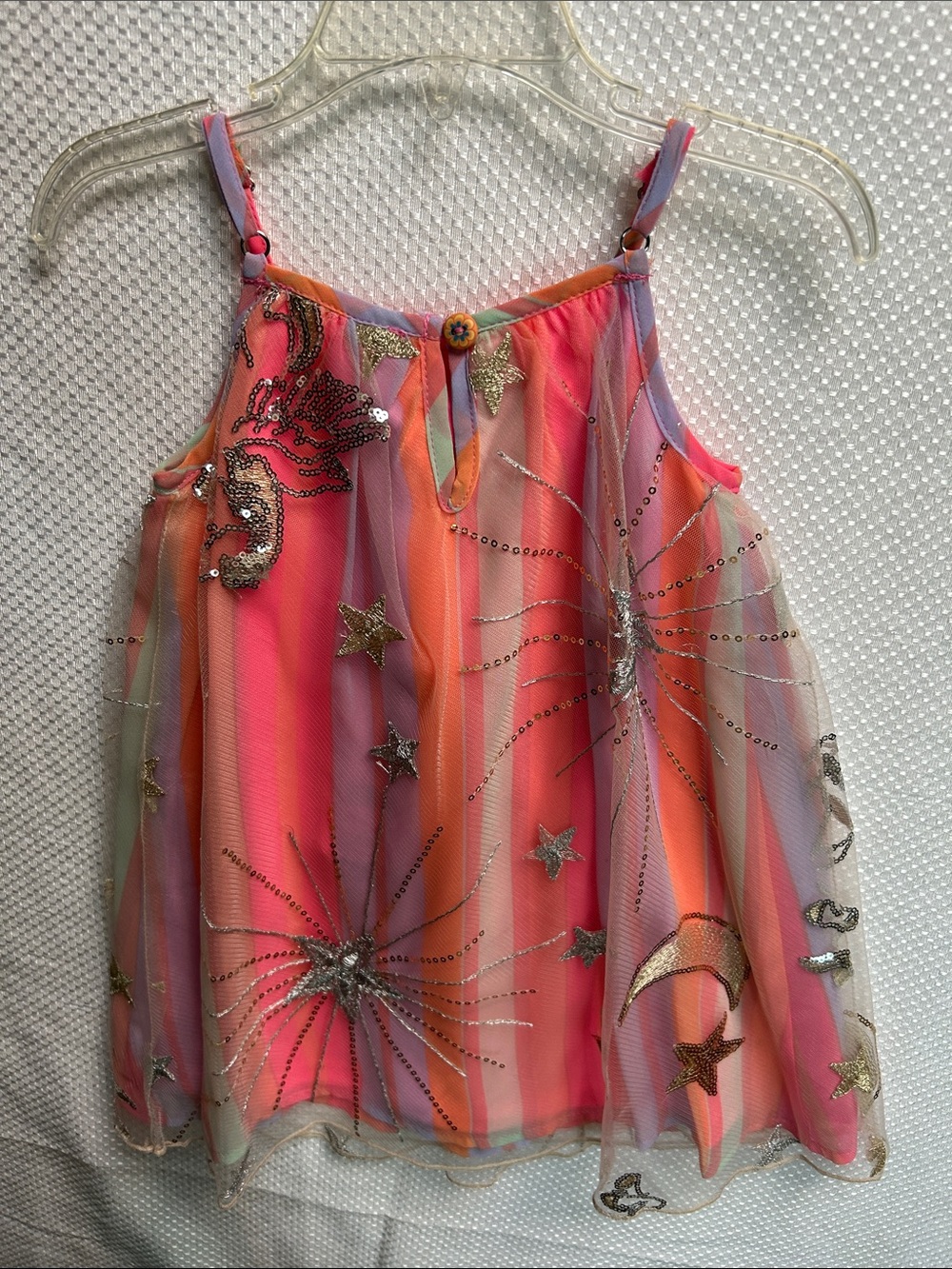 Girls' Multicolor Striped Sequin Star Tank Dress - Picture 2 of 3